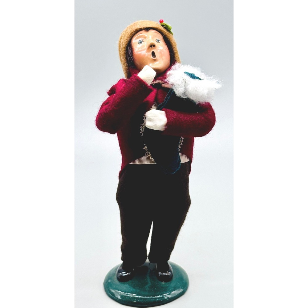 Byers Choice The Carolers Boy with Stocking Red Maroon 1995